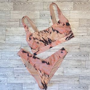 Gym Shark, Peach/Coral Marbled Bikini Set, Small
